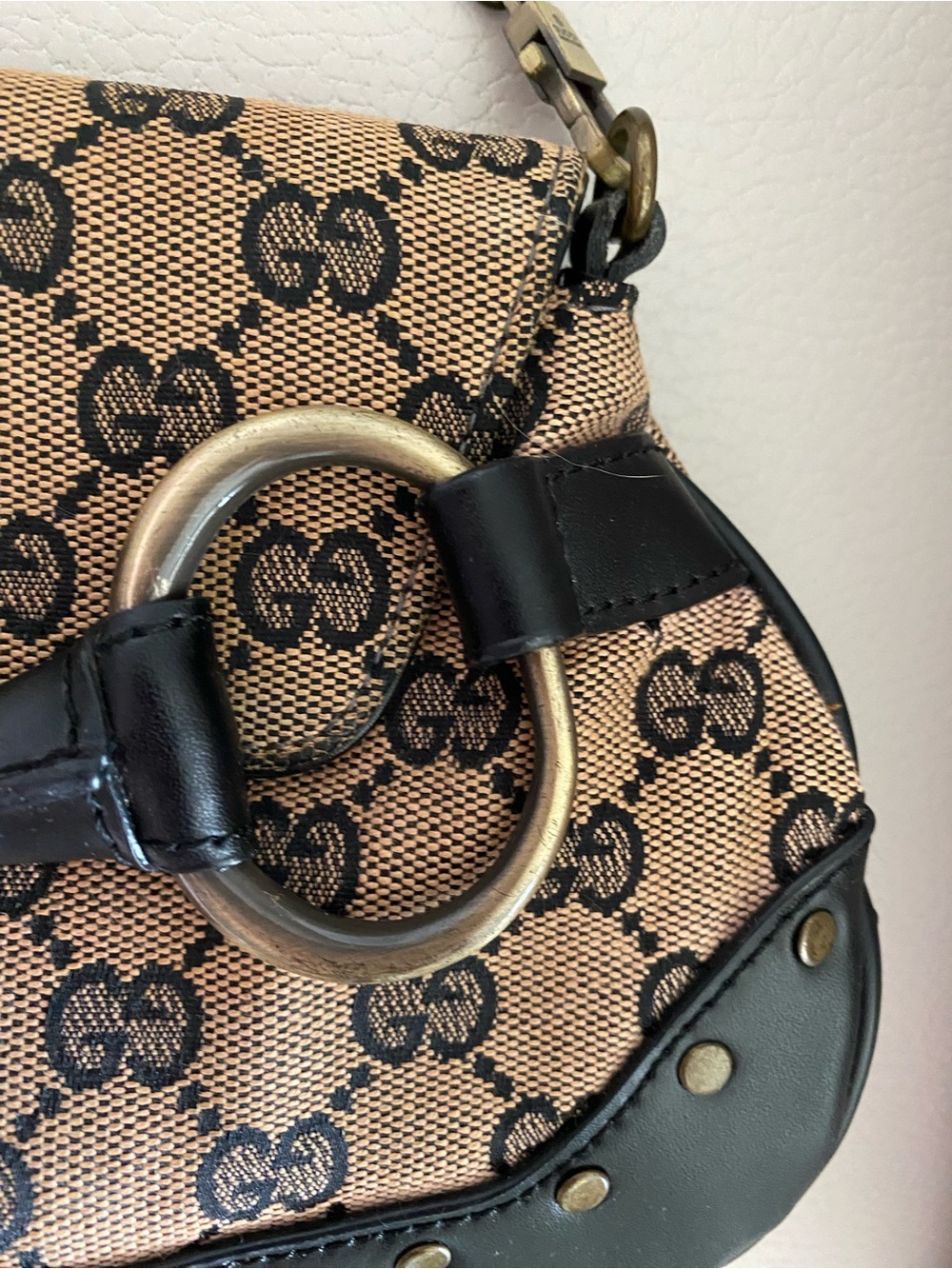 Gucci Beige/Brown GG Canvas Shoulder Bag with Black Leather Trim - Picture 5 of 14
